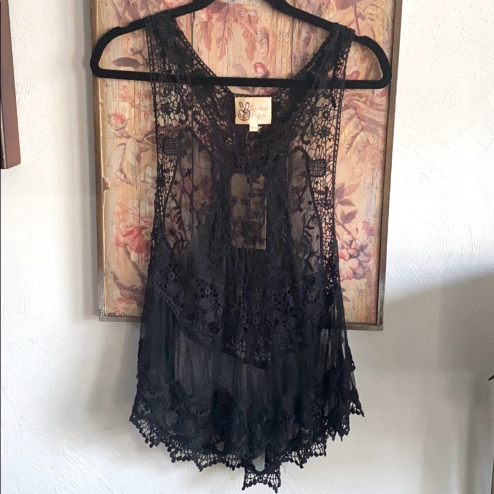 ASOS SPIRITUAL HIPPIE STRETCH BOHO OVERSIZED TOP SHEER LACE TANK TOP M 8 10 - Picture 4 of 17